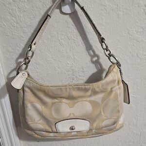Coach Beige and White Shoulder Bag